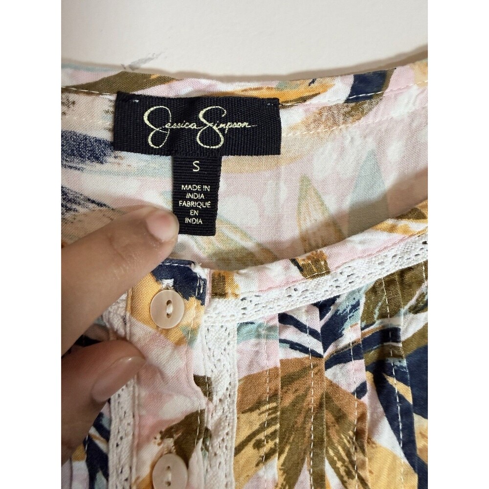 Jessica Simpson Sz S maxi dress earth tone tropical print %100 viscose tiered - Picture 7 of 9